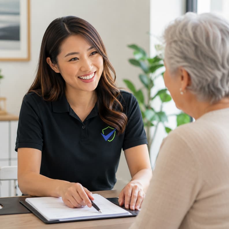 A licensed insurance agent reviewing Medicare coverage with a client